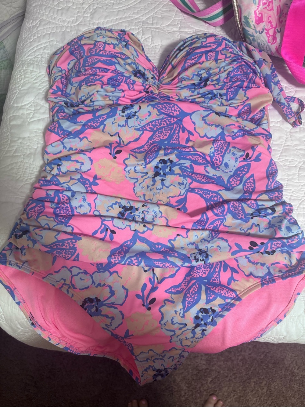Lilly Pulitzer Pink Floral Ruched One-Piece Swimsuit